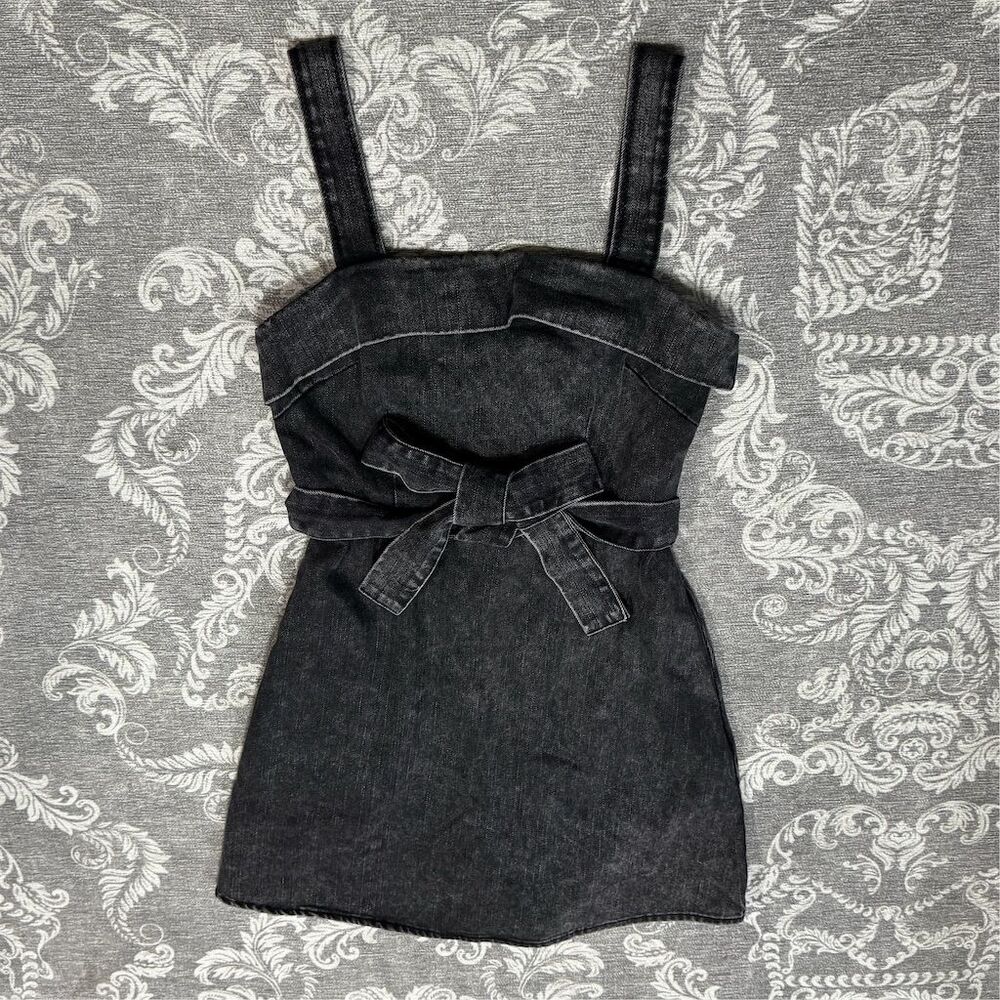 Sadie & Sage Women's Black Denim Mini Dress Tie Straps Size S